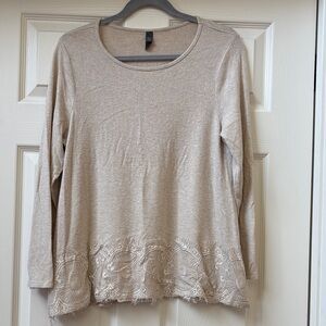Alya Beige Long Sleeve Top with Lace Detail